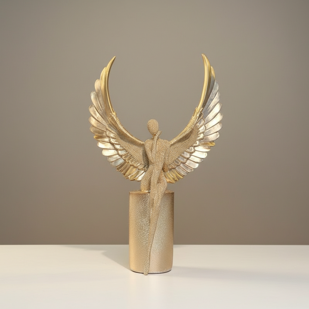 Abstract Winged Lady Figure Sculpture, Modern Tabletop Home Decor Accent