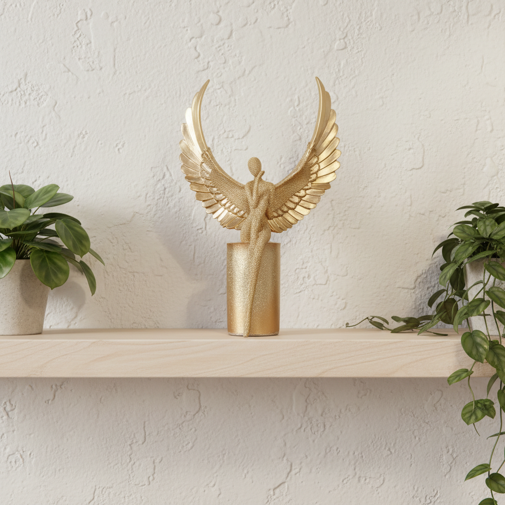 Abstract Winged Lady Figure Sculpture, Modern Tabletop Home Decor Accent