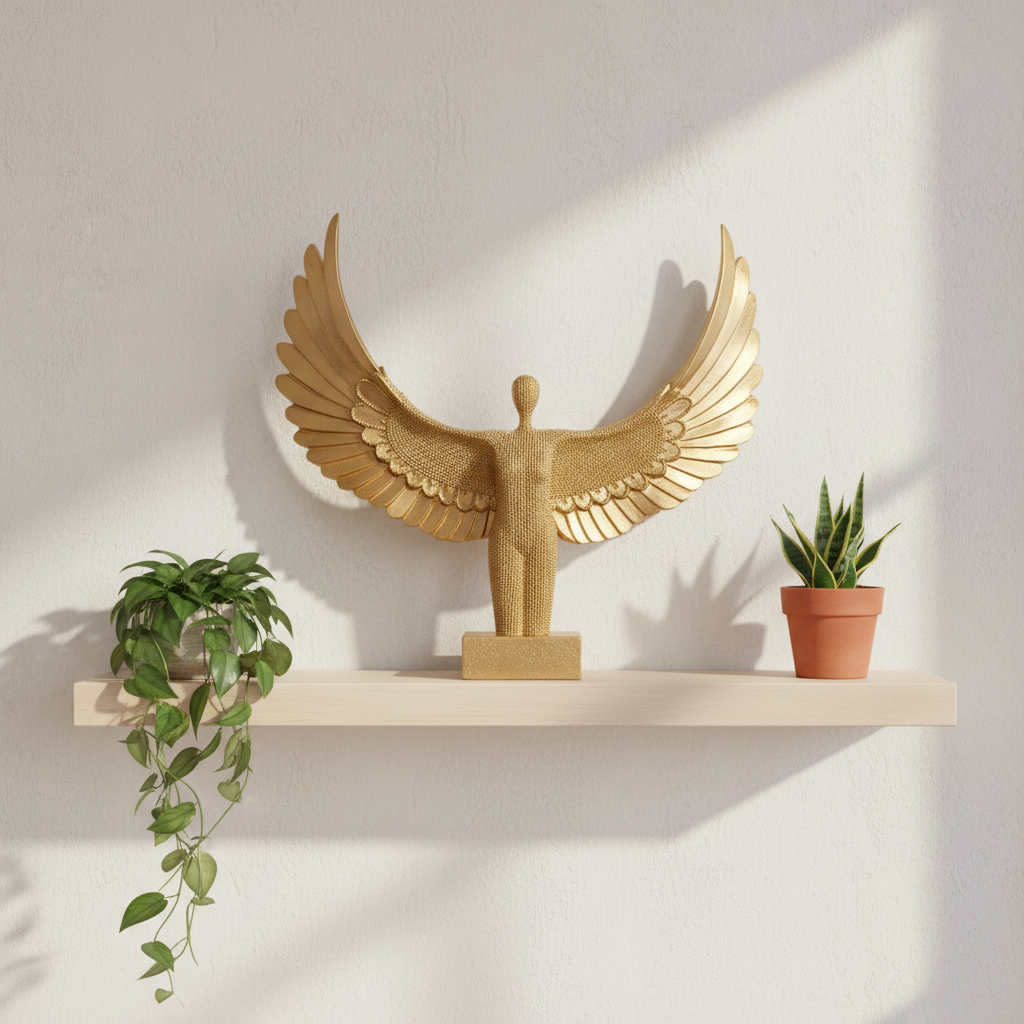 Abstract Winged Lady Figure Sculpture, Decorative Statue, Textured Finish Home Accent