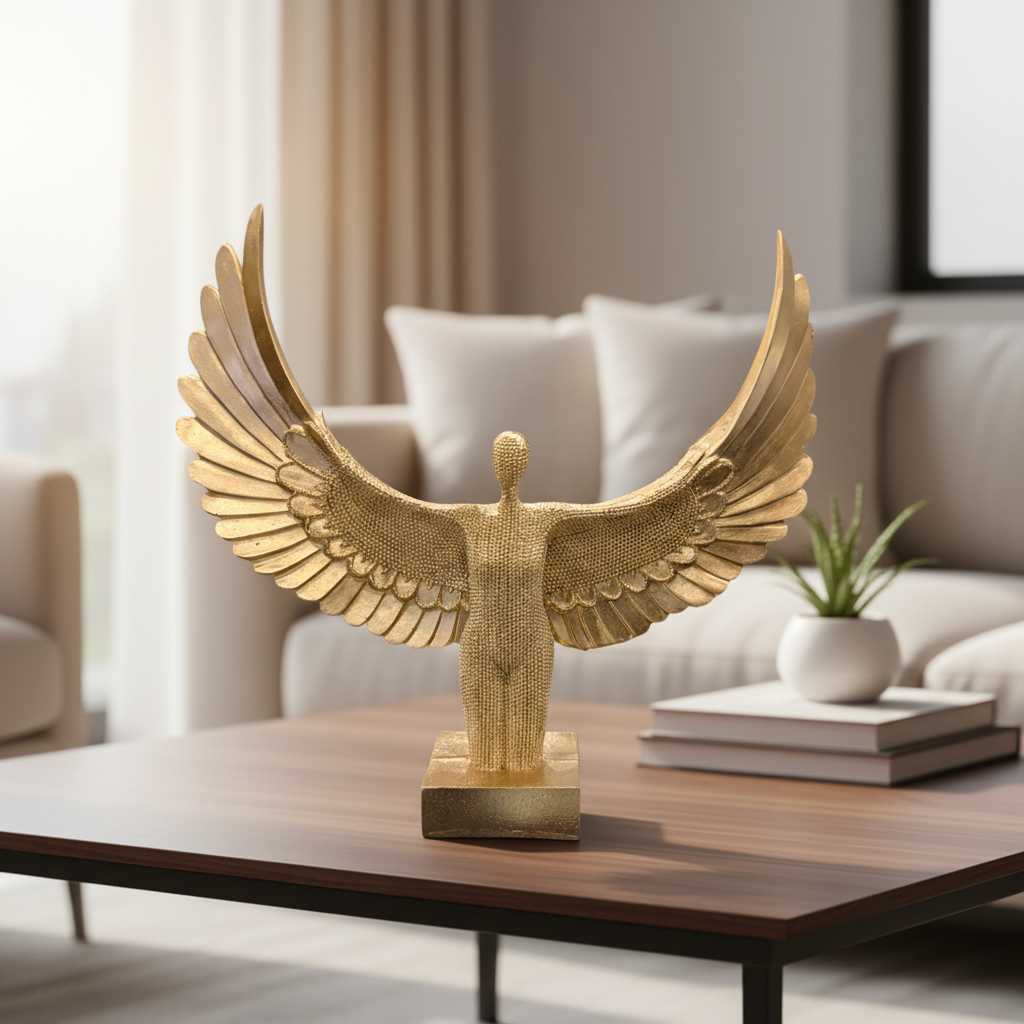 Abstract Winged Lady Figure Sculpture, Decorative Statue, Textured Finish Home Accent