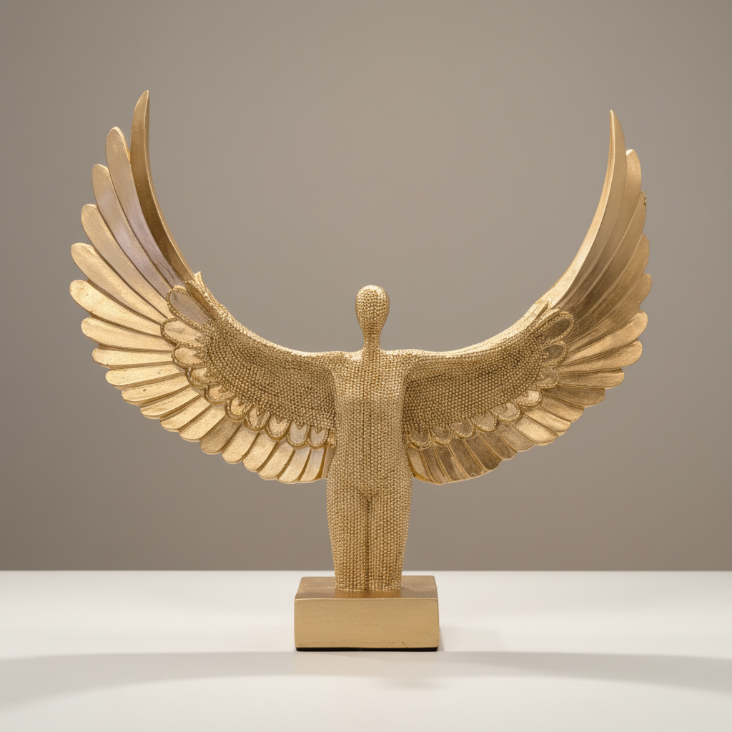 Abstract Winged Lady Figure Sculpture, Decorative Statue, Textured Finish Home Accent