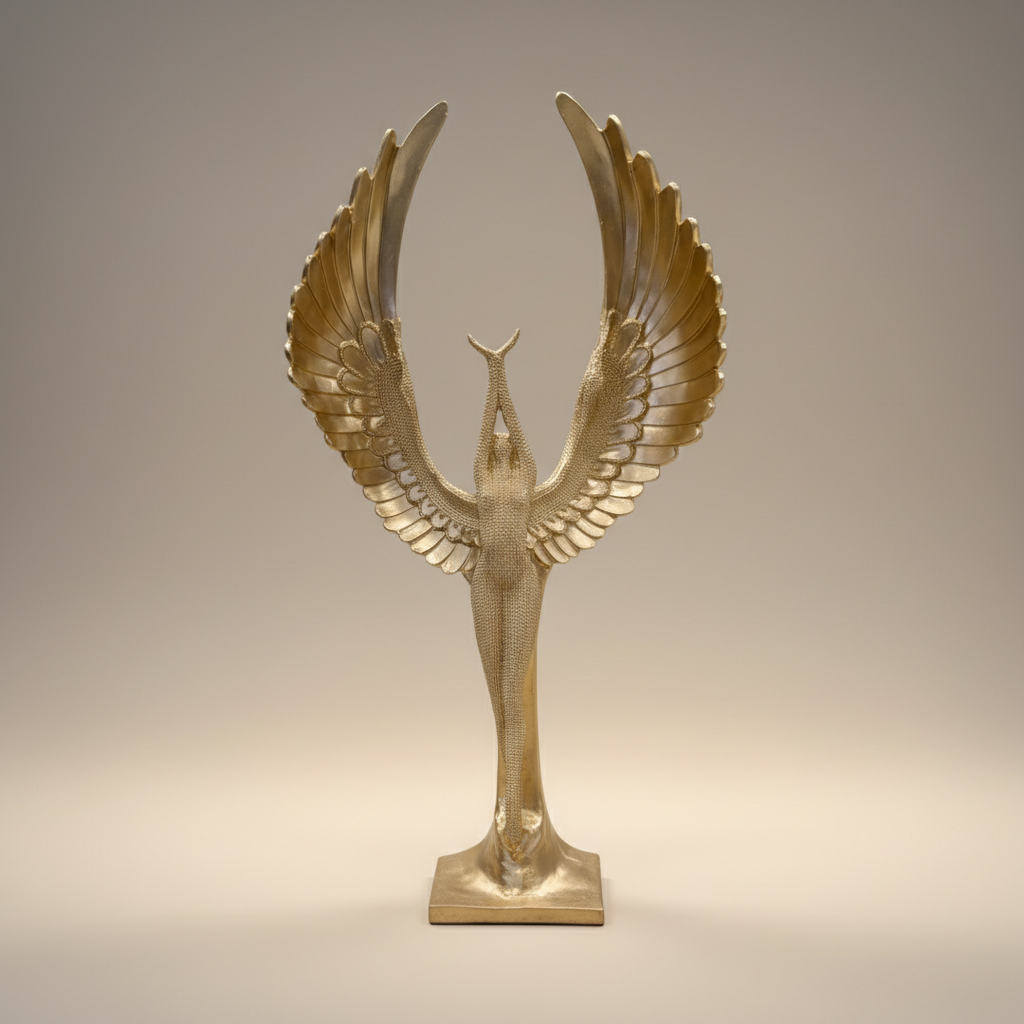 Winged Seated Lady Figure Sculpture, Abstract Tabletop Decor, Modern Art Showpiece