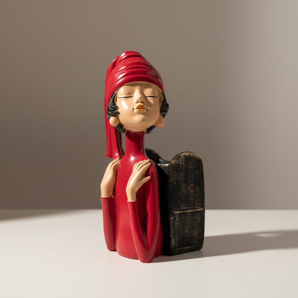 Lady Figural Container | Stylized Female Sculpture | Modern Desk or Shelf Decor
