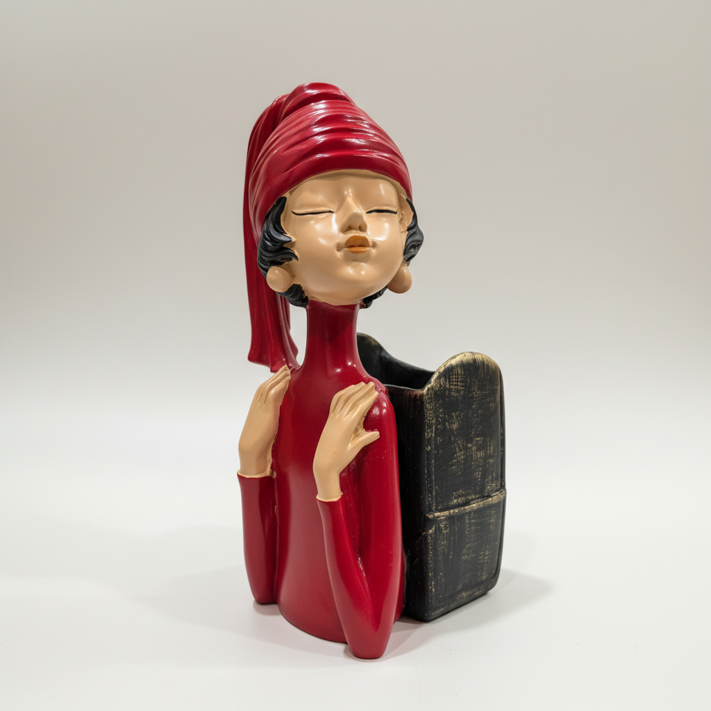 Lady Figural Container | Stylized Female Sculpture | Modern Desk or Shelf Decor