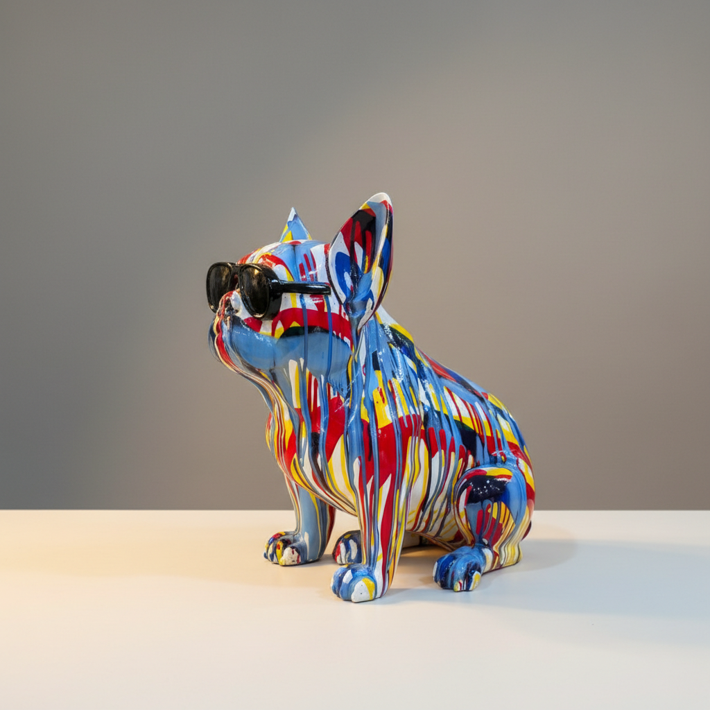 Contemporary Pop Art French Bulldog Statue | Polyresin Drip Finish Sculpture for Interior Decor