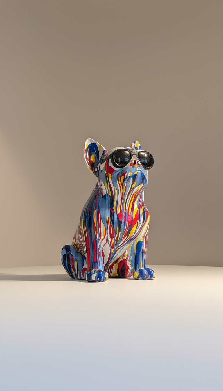 Contemporary Pop Art French Bulldog Statue | Polyresin Drip Finish Sculpture for Interior Decor