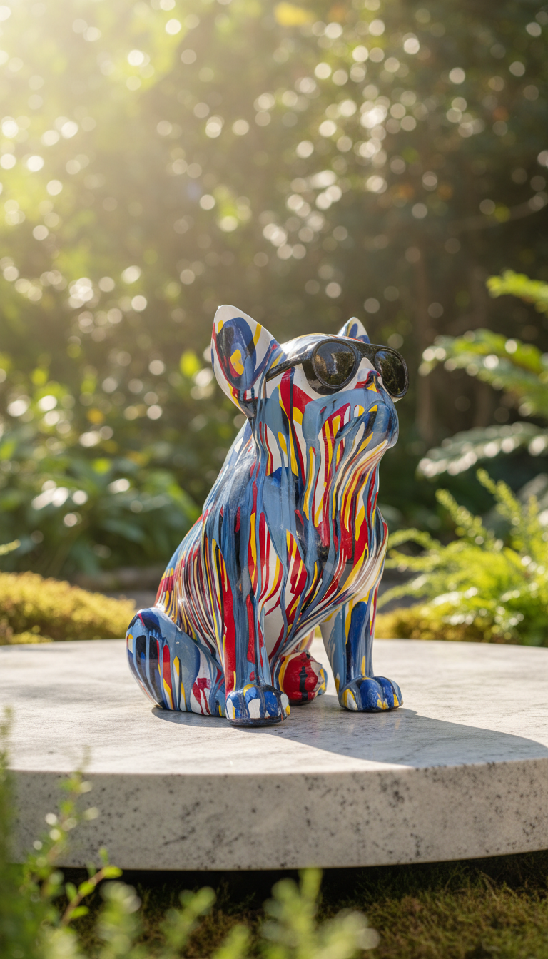Contemporary Pop Art French Bulldog Statue | Polyresin Drip Finish Sculpture for Interior Decor