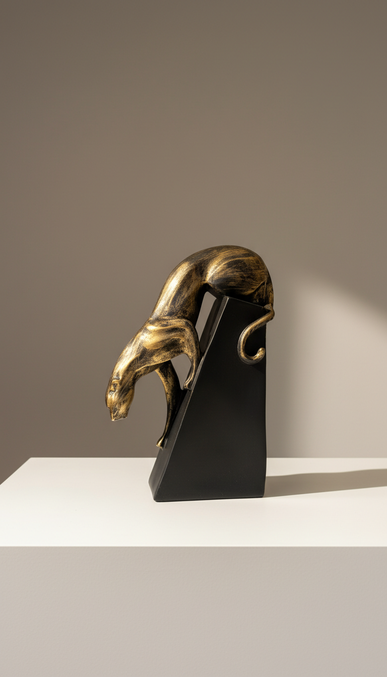 Modern Art Deco Panther Sculpture, Tabletop Figure, Geometric Accent Decor