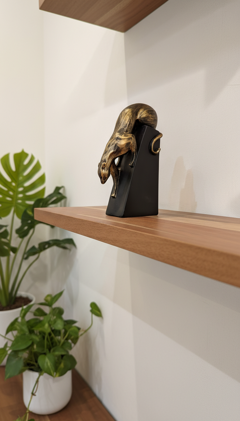 Modern Art Deco Panther Sculpture, Tabletop Figure, Geometric Accent Decor