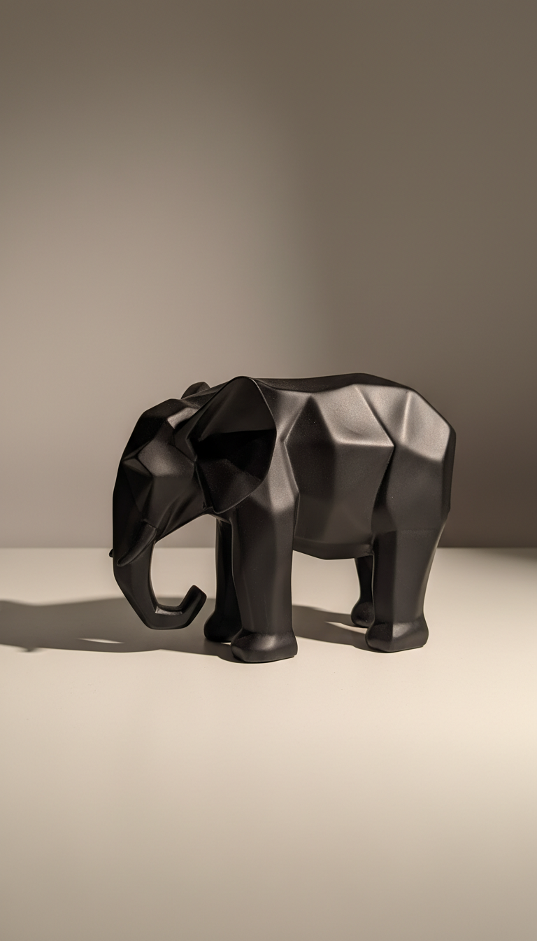 Geometric Black Elephant Decorative Sculpture, Modern Tabletop Accent