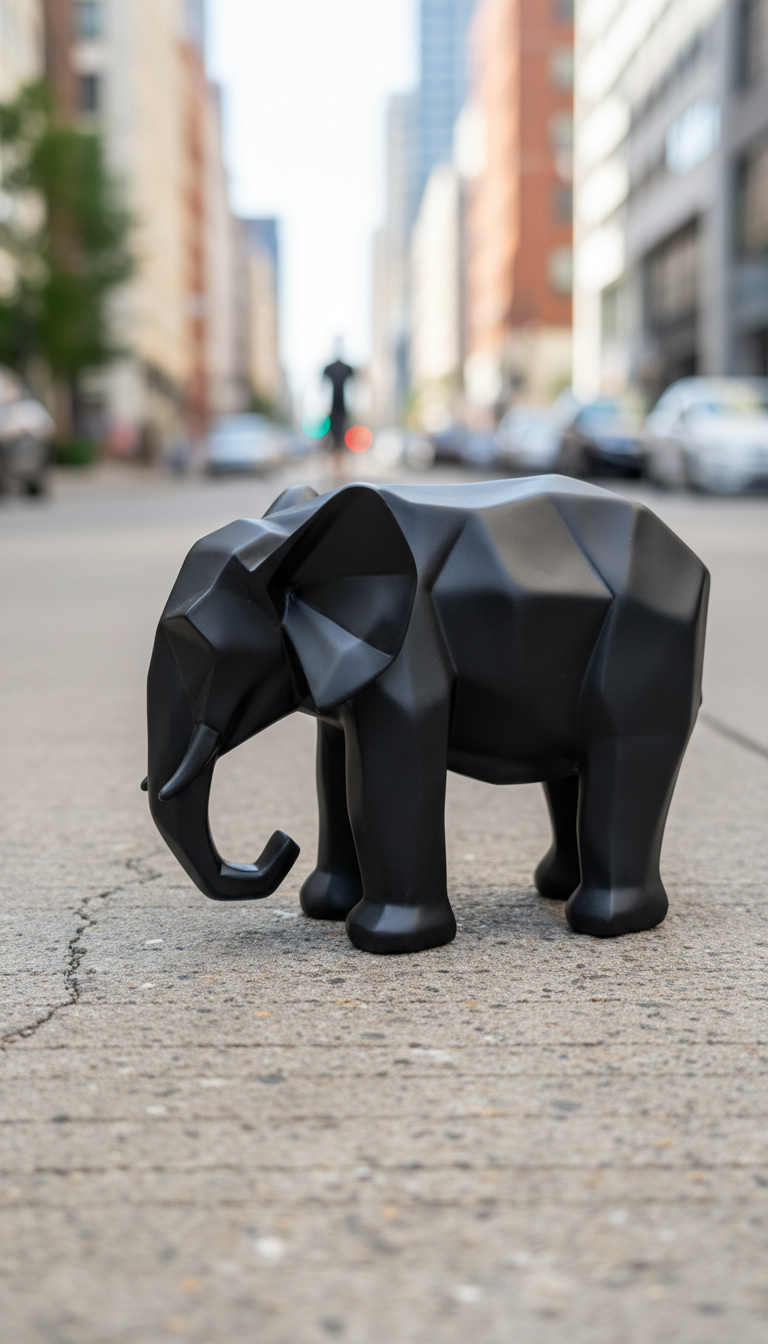 Geometric Black Elephant Decorative Sculpture, Modern Tabletop Accent