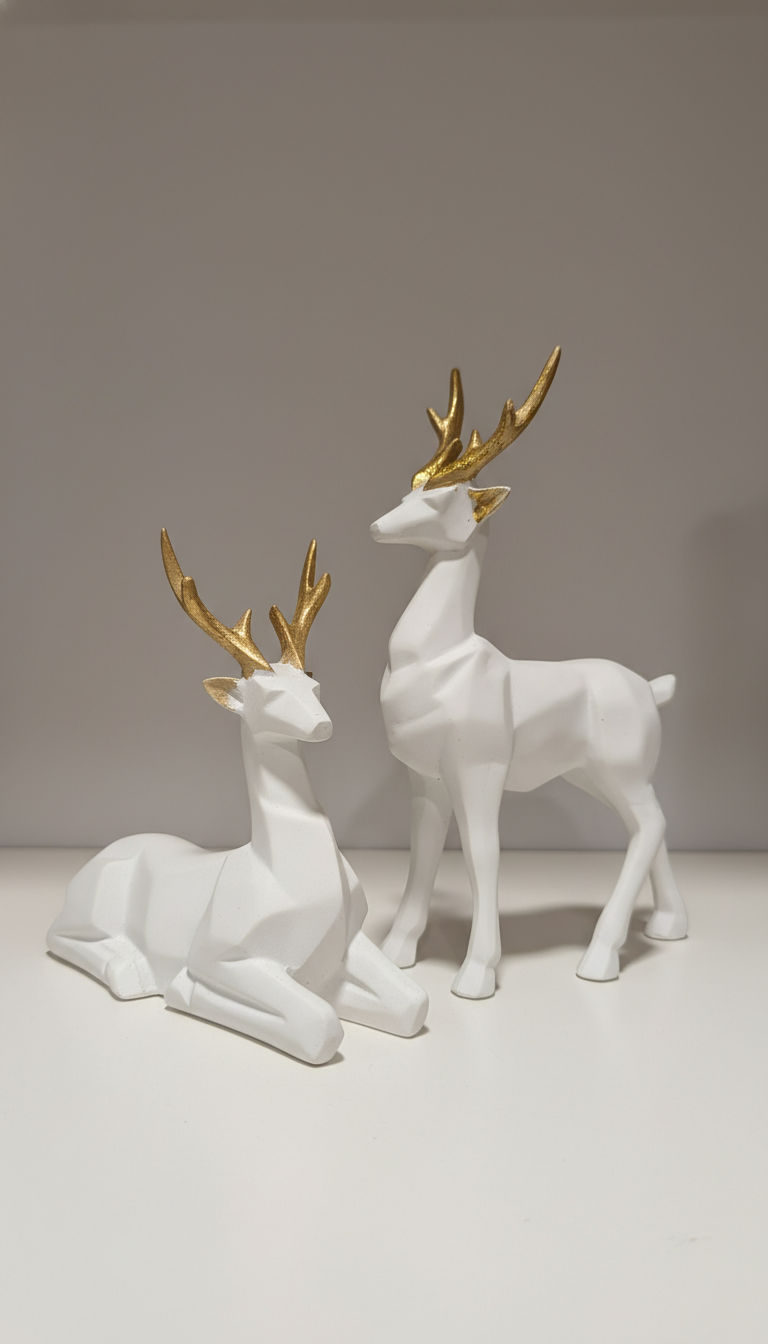 Geometric Deer Sculpture Set of 2 - Modern Deer Figurine Set for Tabletop Decor