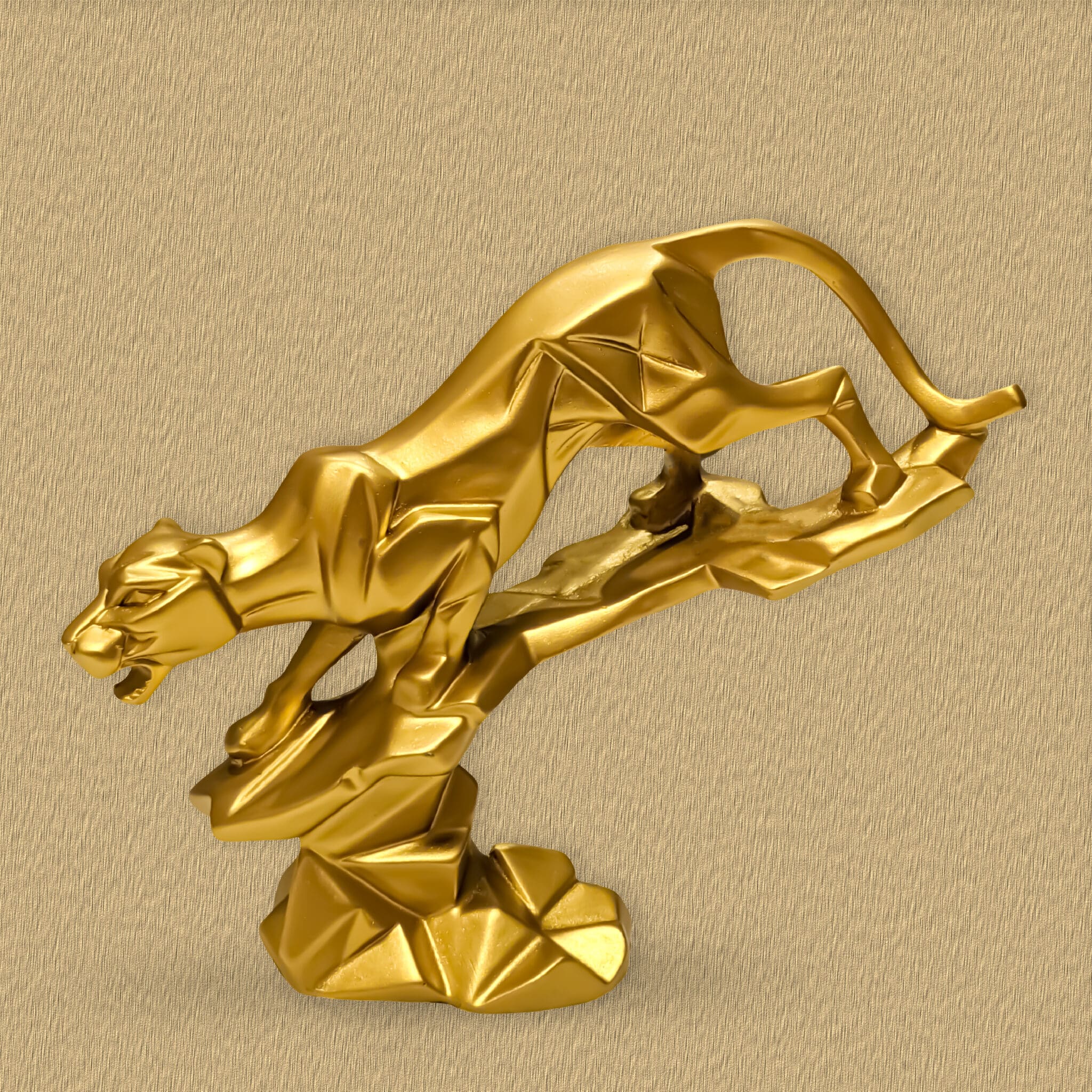 Modern Geometric Gold Panther Statue